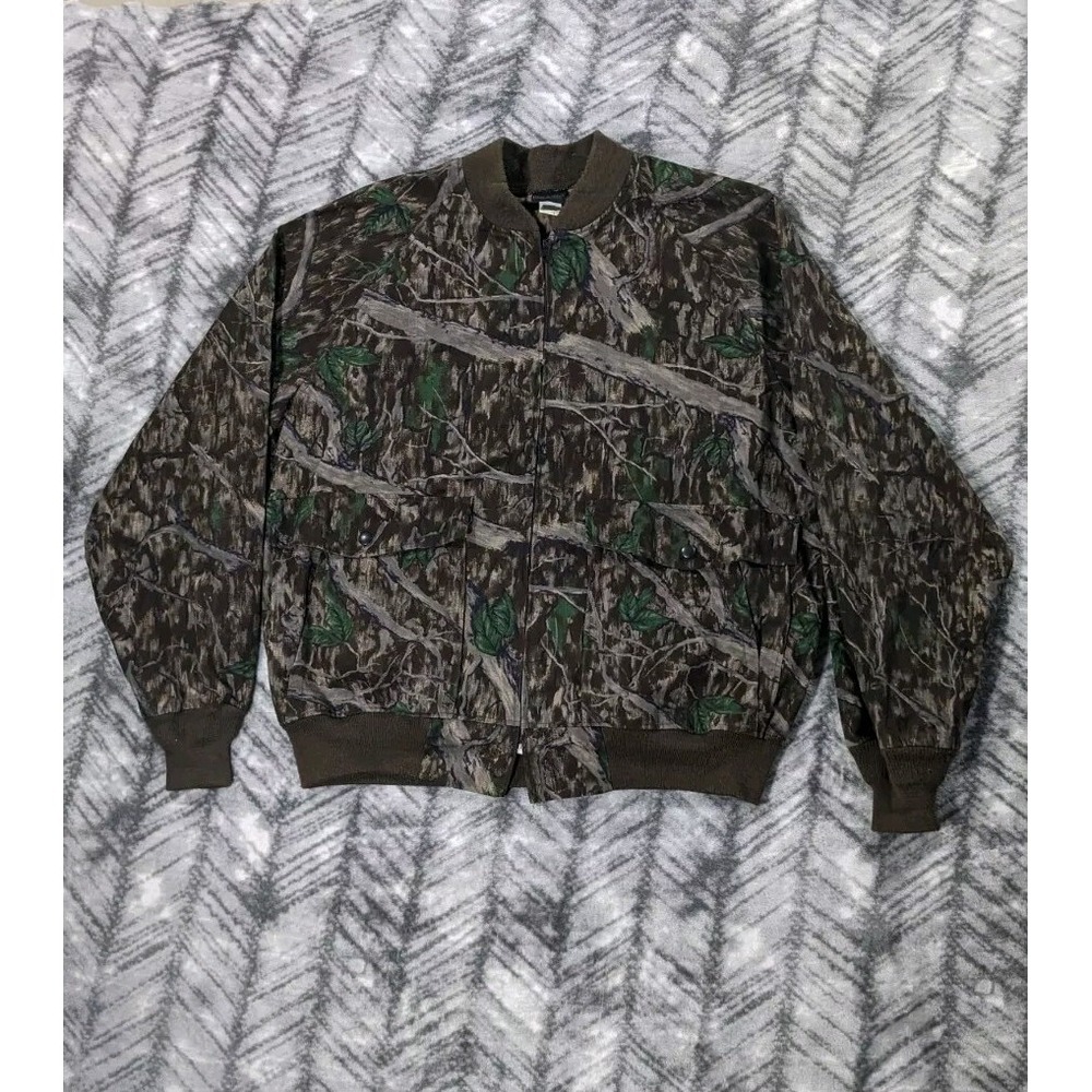 Vtg 80s Hide 'N Tree Camo Windbreaker Bomber Ripstop Jacket Mens XL Made in USA